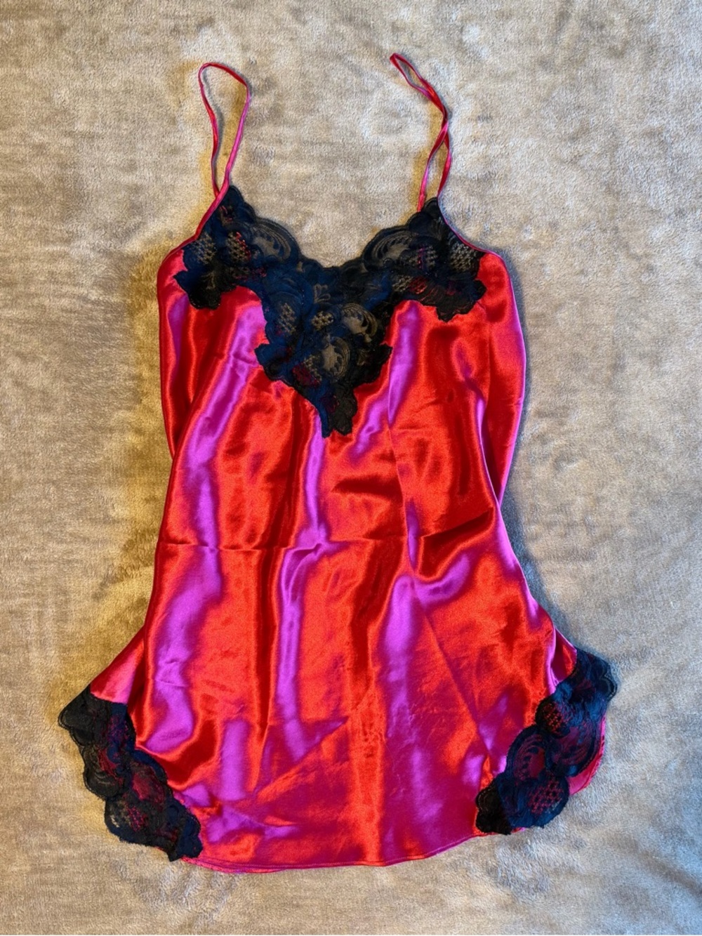 VTG Victoria's Secret Red Satin Chemise with Black Lace
